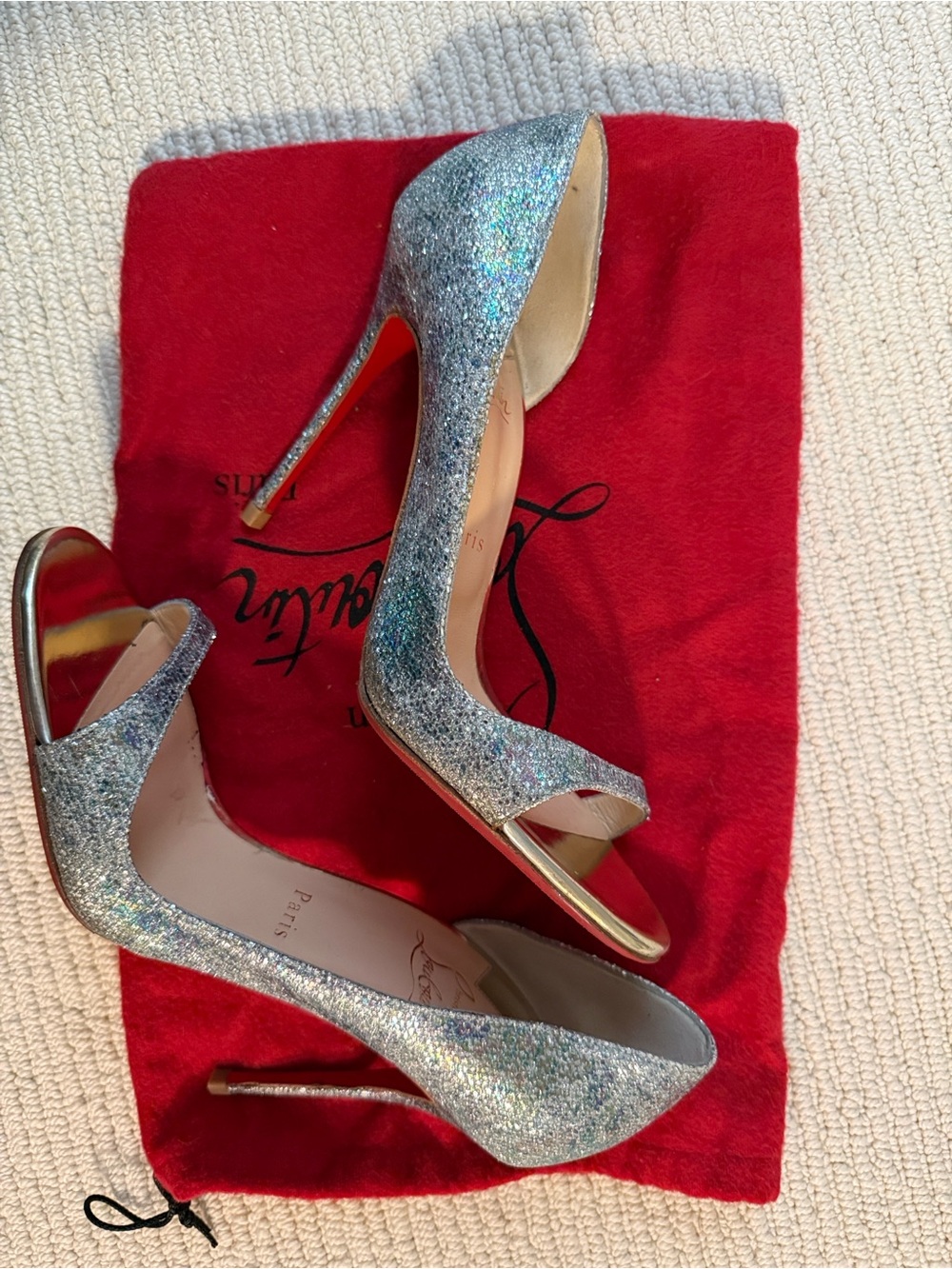 Christian Louboutin Glitter D’Orsay Toboggan pumps - like new - Picture 2 of 9